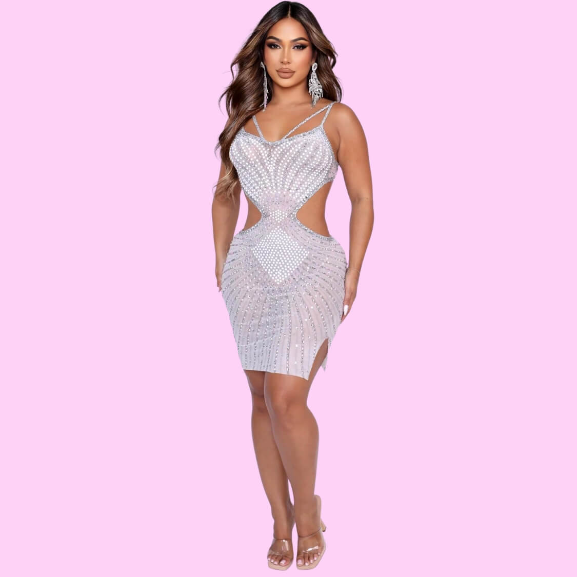 Rhinestone Mesh Party Dress