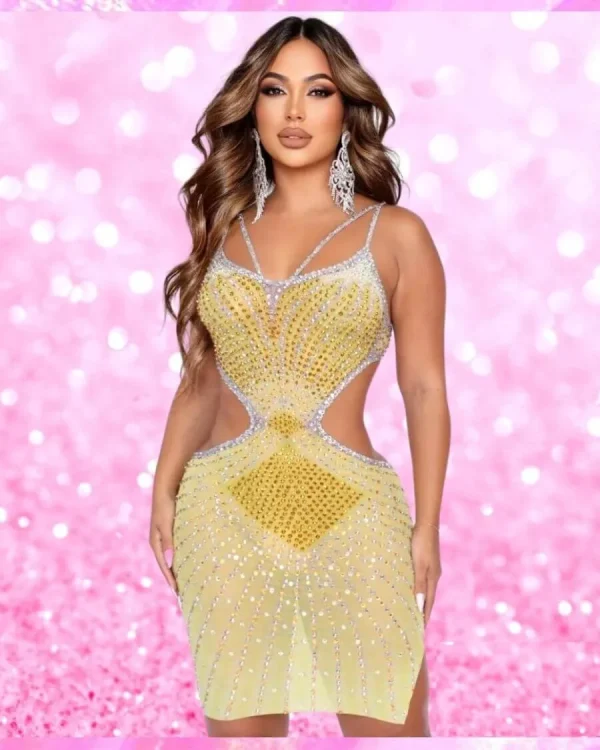Rhinestone Mesh Party Dress