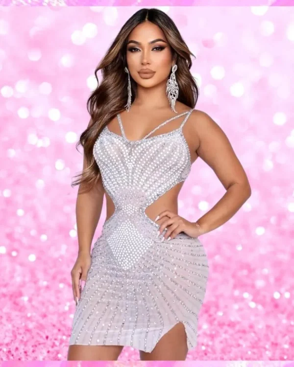 Rhinestone Mesh Party Dress