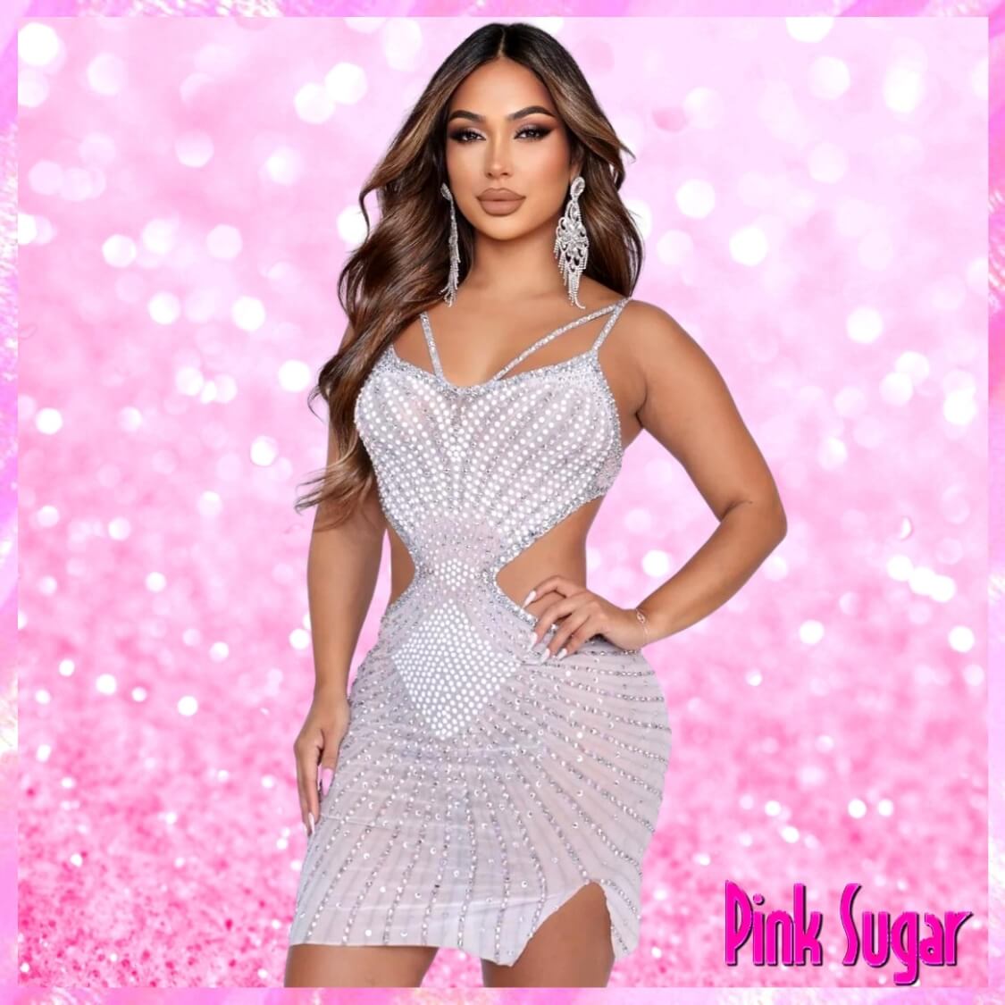 Rhinestone Mesh Party Dress
