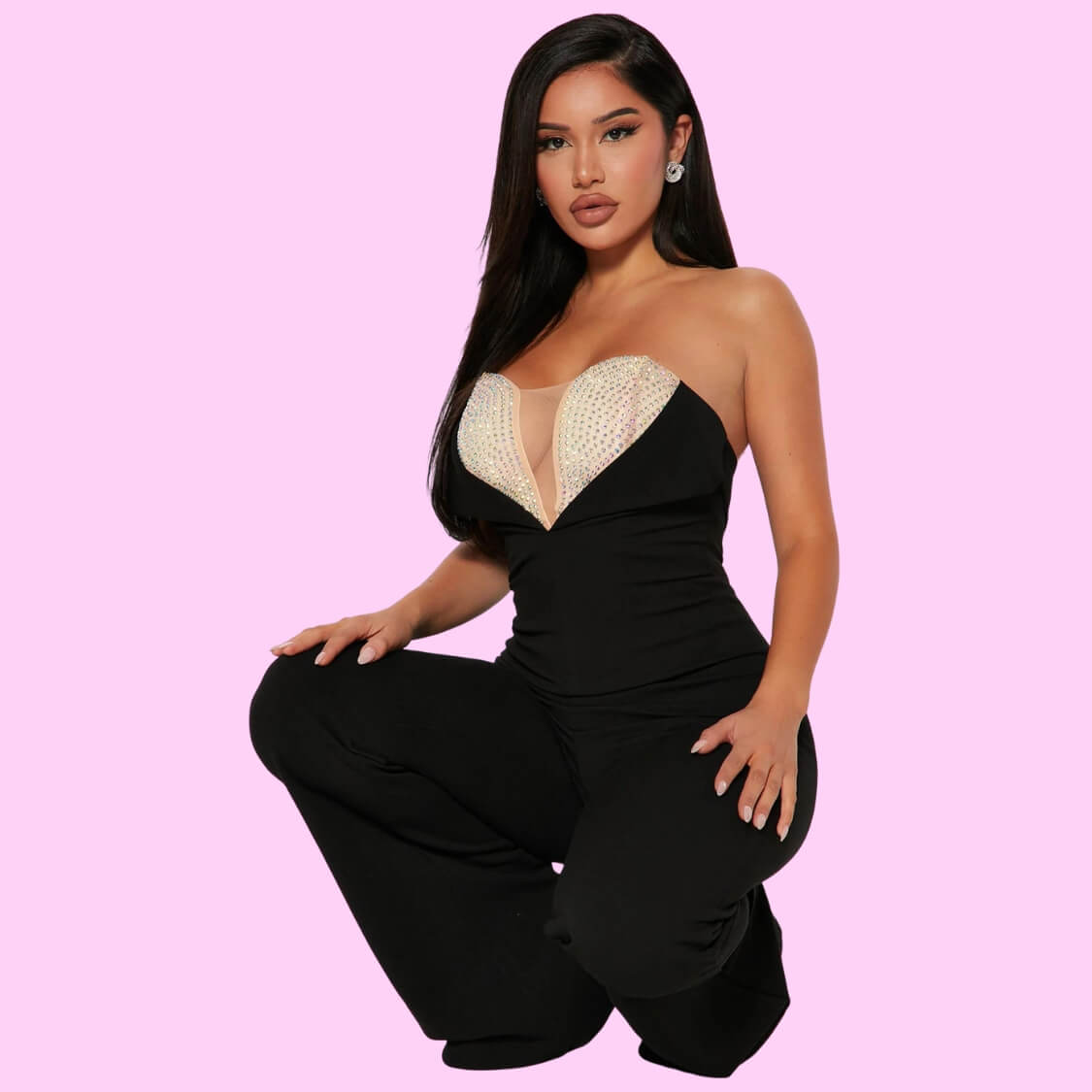 Rhinestone Strapless Jumpsuit