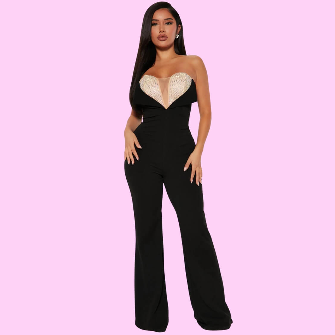 Rhinestone Strapless Jumpsuit
