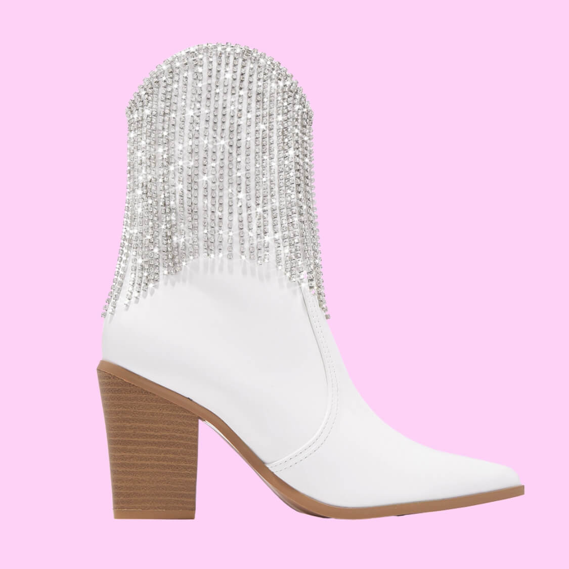 Rhinestone Tassel Block Heel Booties