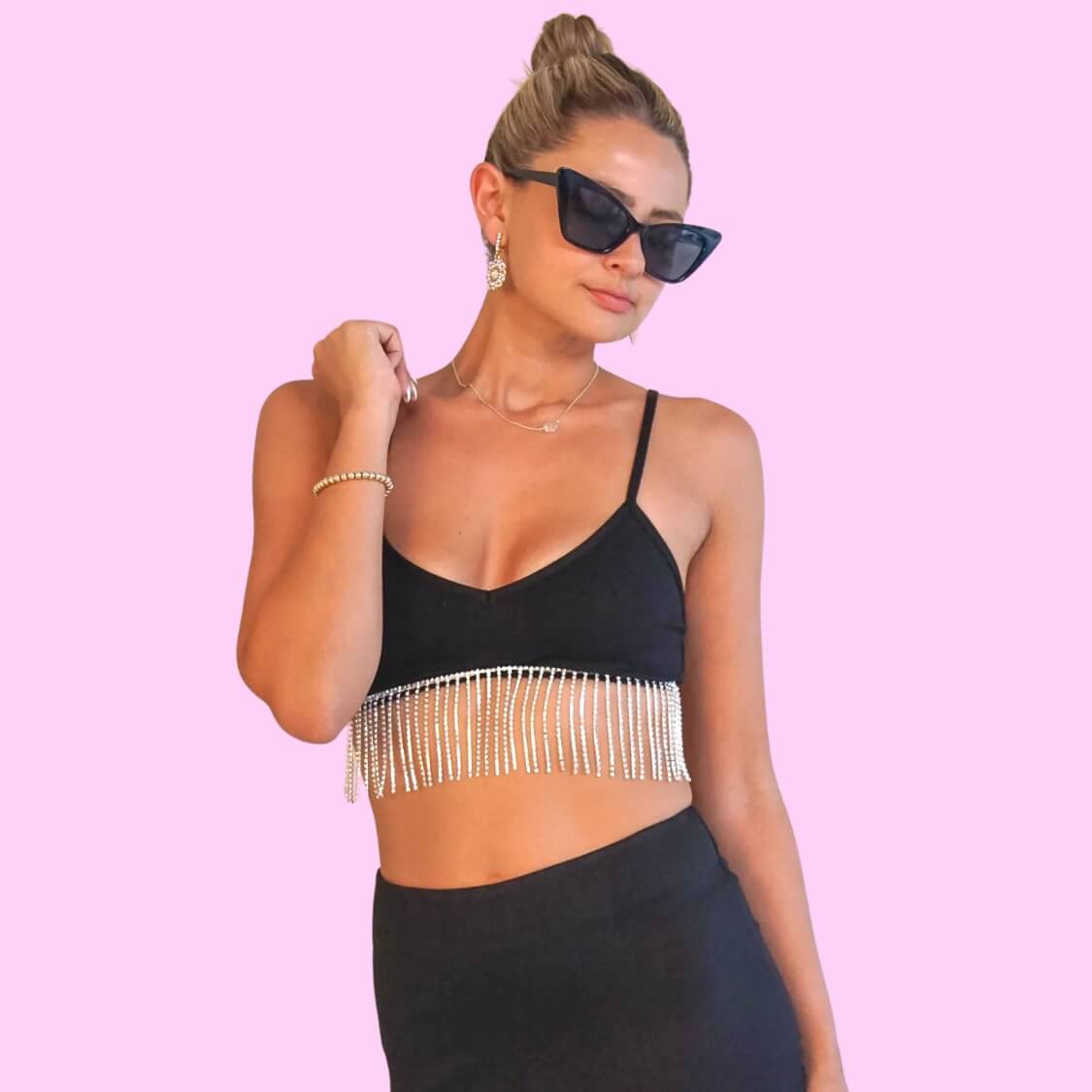 Rhinestone Tassel Crop Top