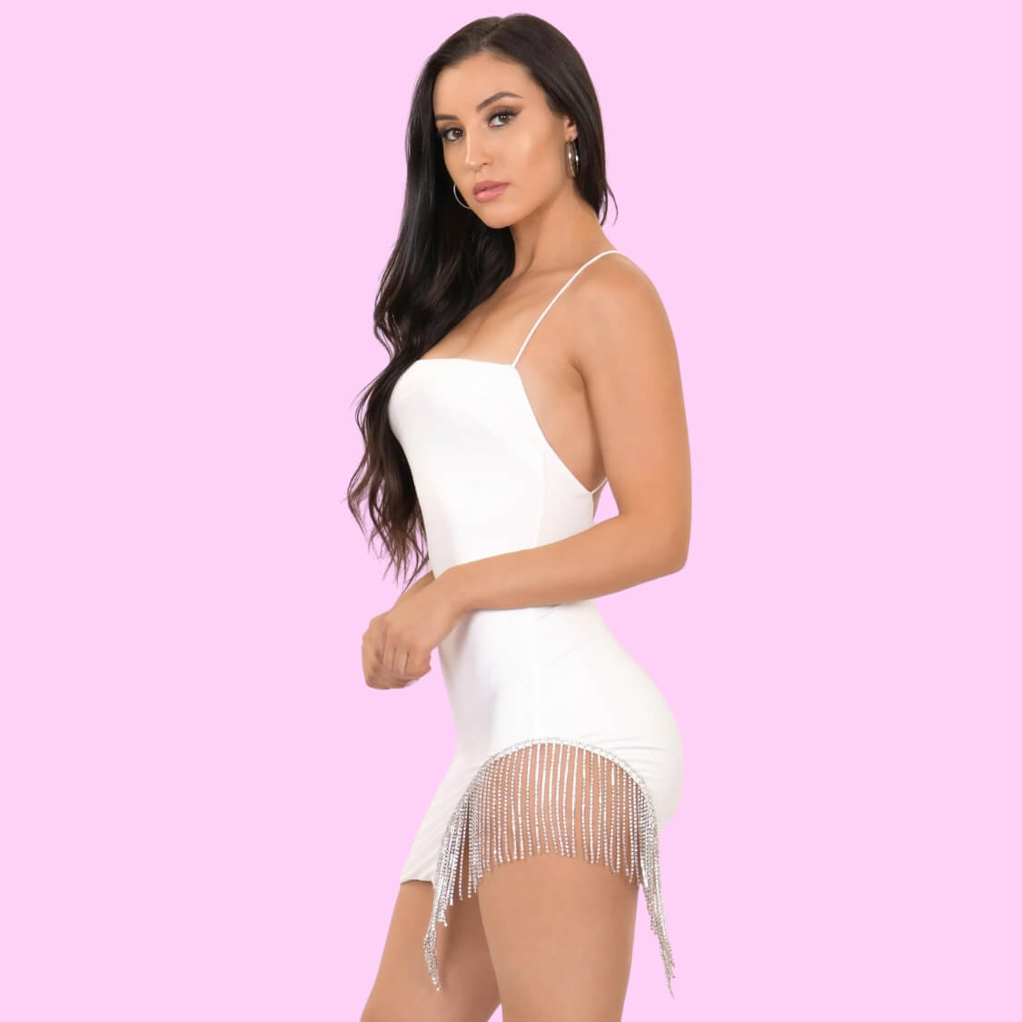 Rhinestone Tassel Dress White