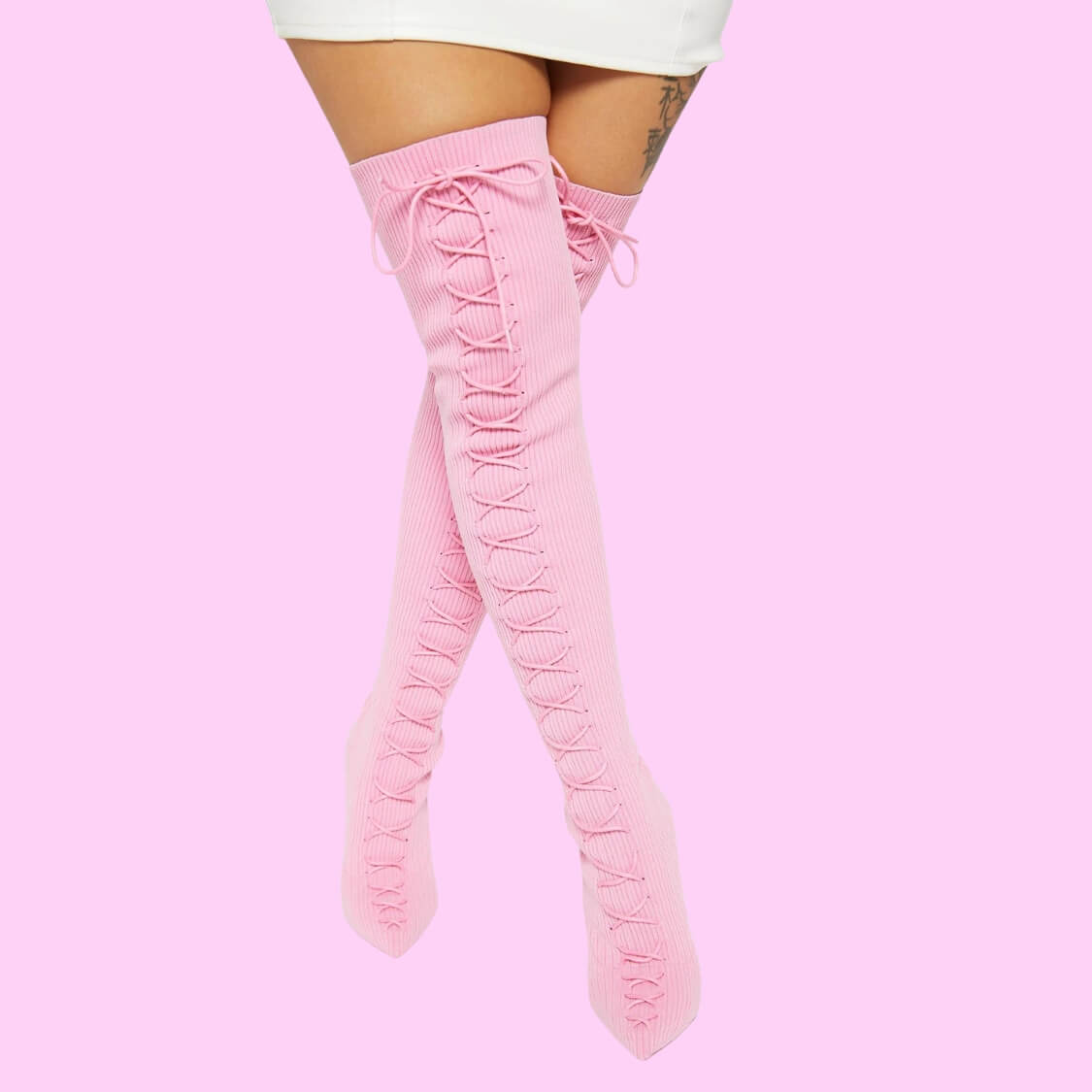 Ribbed Fabric Over The Knee Boots