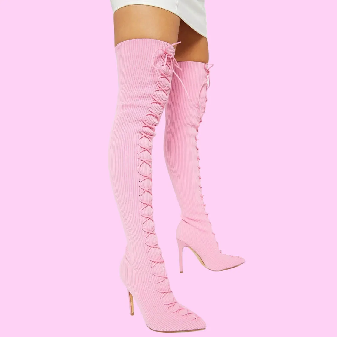Ribbed Fabric Over The Knee Boots
