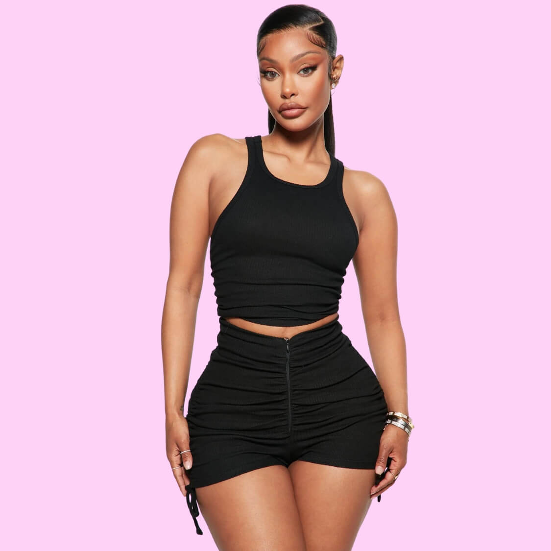Ruched Tie Side Shorts Set