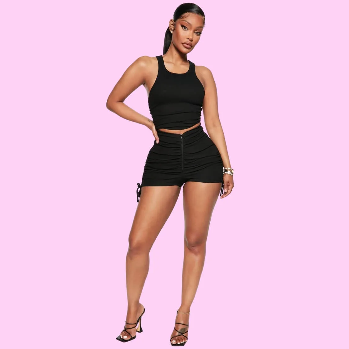 Ruched Tie Side Shorts Set