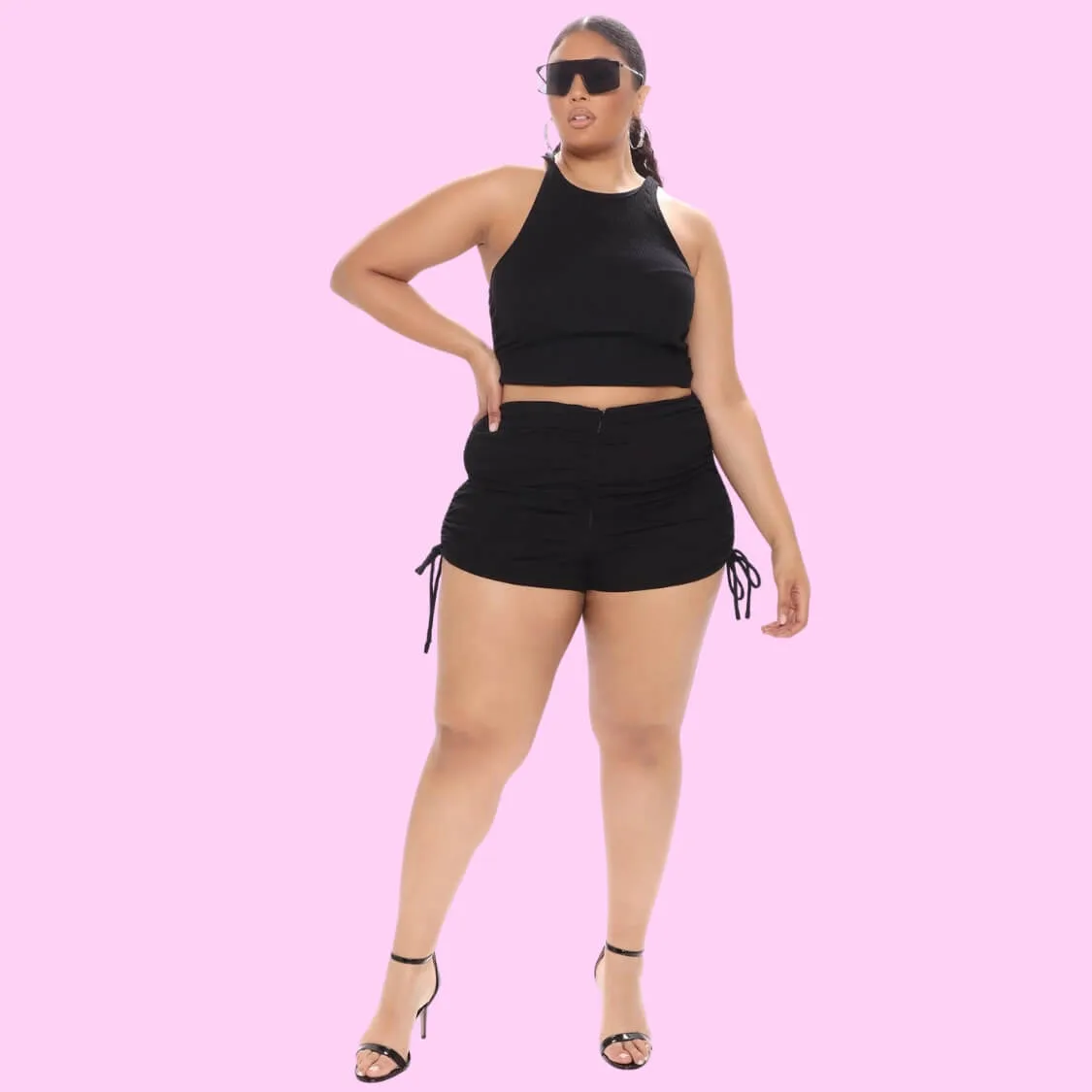 Ruched Tie Side Shorts Set