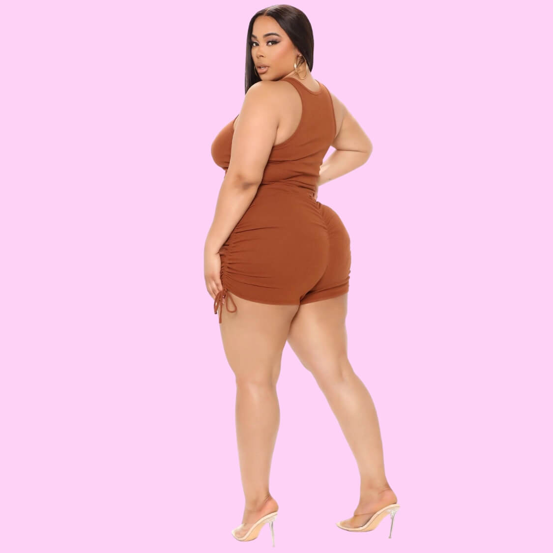 Ruched Tie Side Shorts Set Chocolate