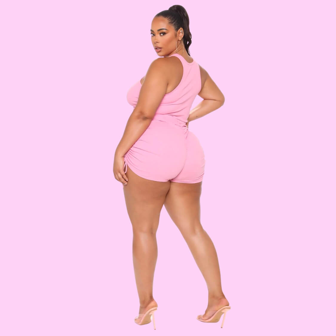 Ruched Tie Side Shorts Set Pink