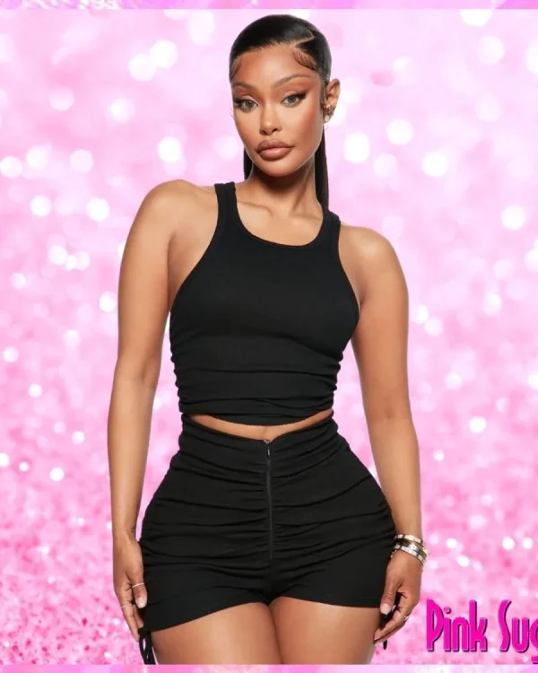 Ruched Tie Side Shorts Set