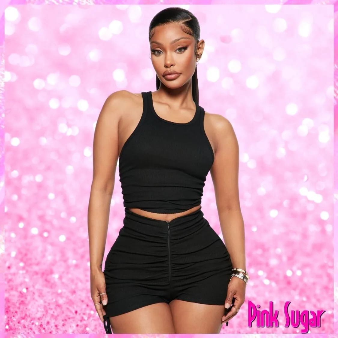 Ruched Tie Side Shorts Set