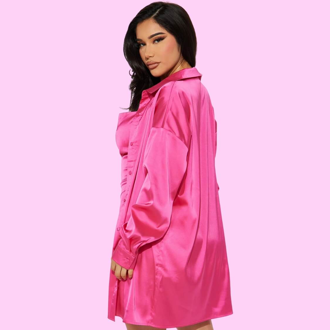 Satin Shirt and Slip Dress Set Pink