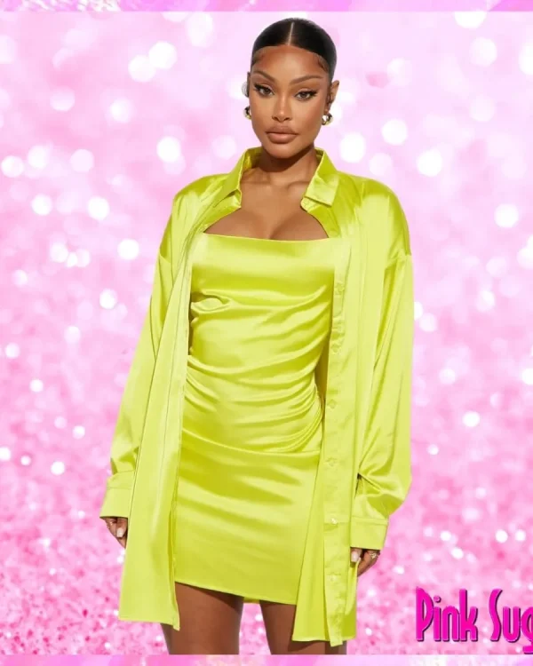 Satin Shirt Dress Set