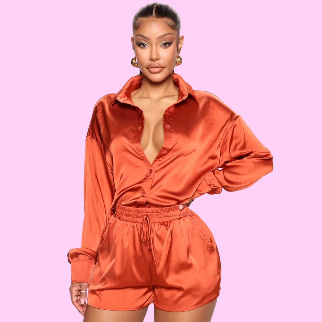 Satin Short Set Orange