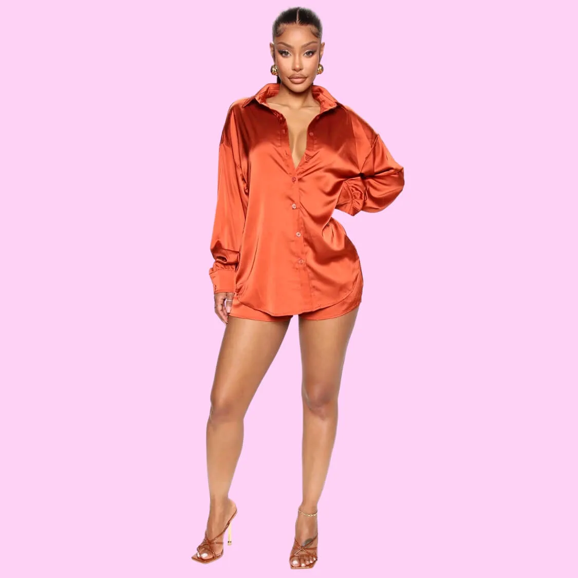 Satin Short Set Orange
