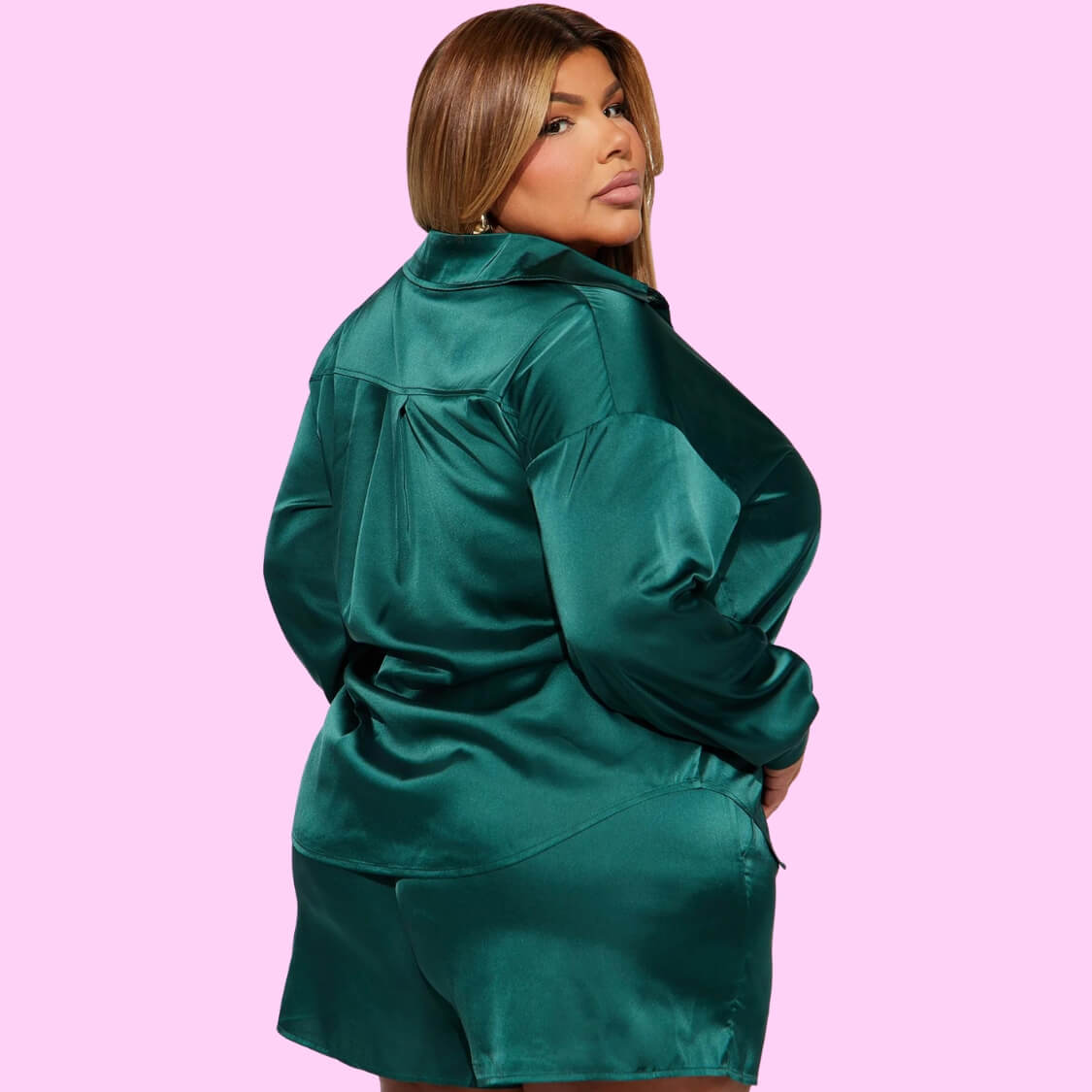 Satin Short Set In Green