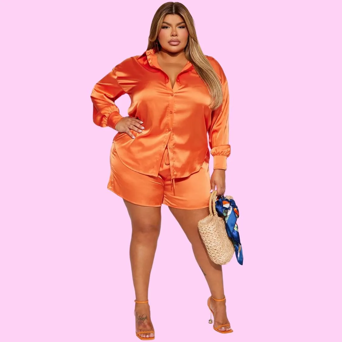Satin Short Set Orange