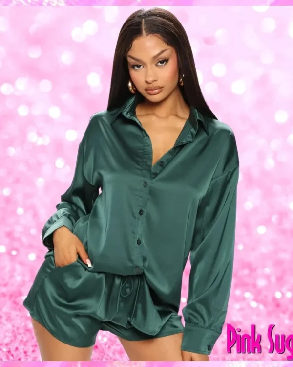 Satin Short Set In Green