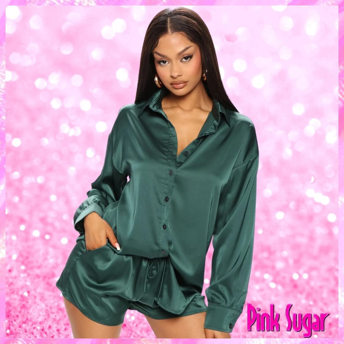 Satin Short Set In Green
