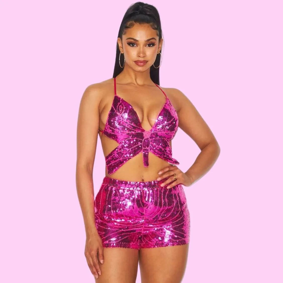 Sequin Butterfly Crop Top