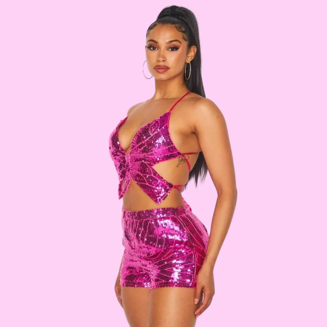Sequin Butterfly Crop Top