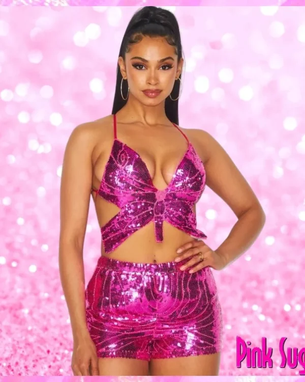 Sequin Butterfly Crop Top