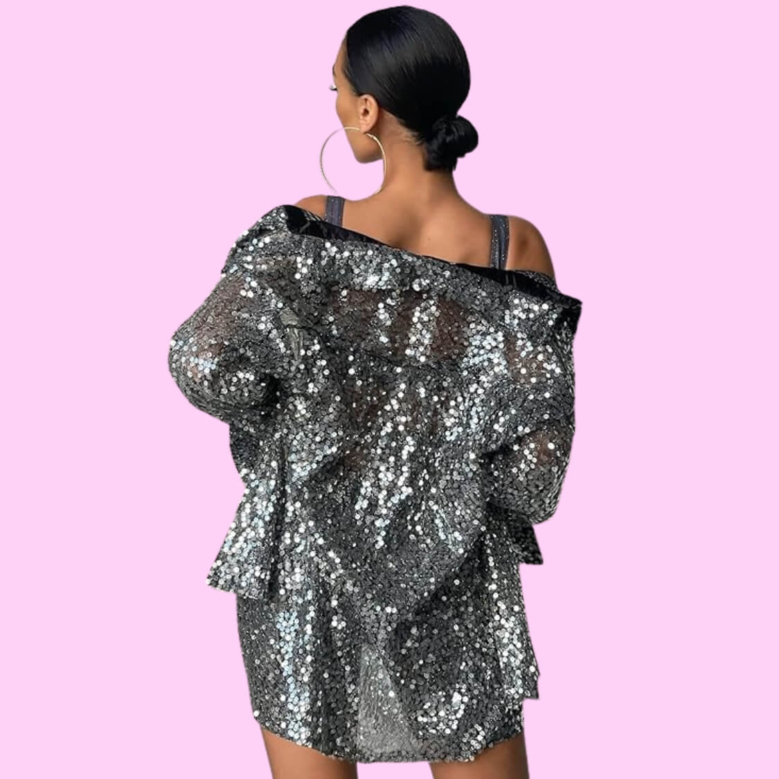 Sequin Button Down Shirt Shorts Set