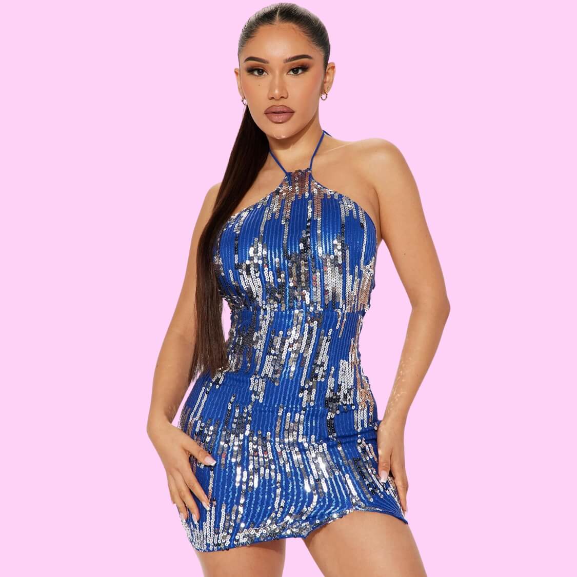 Sequin Halter Dress Blue