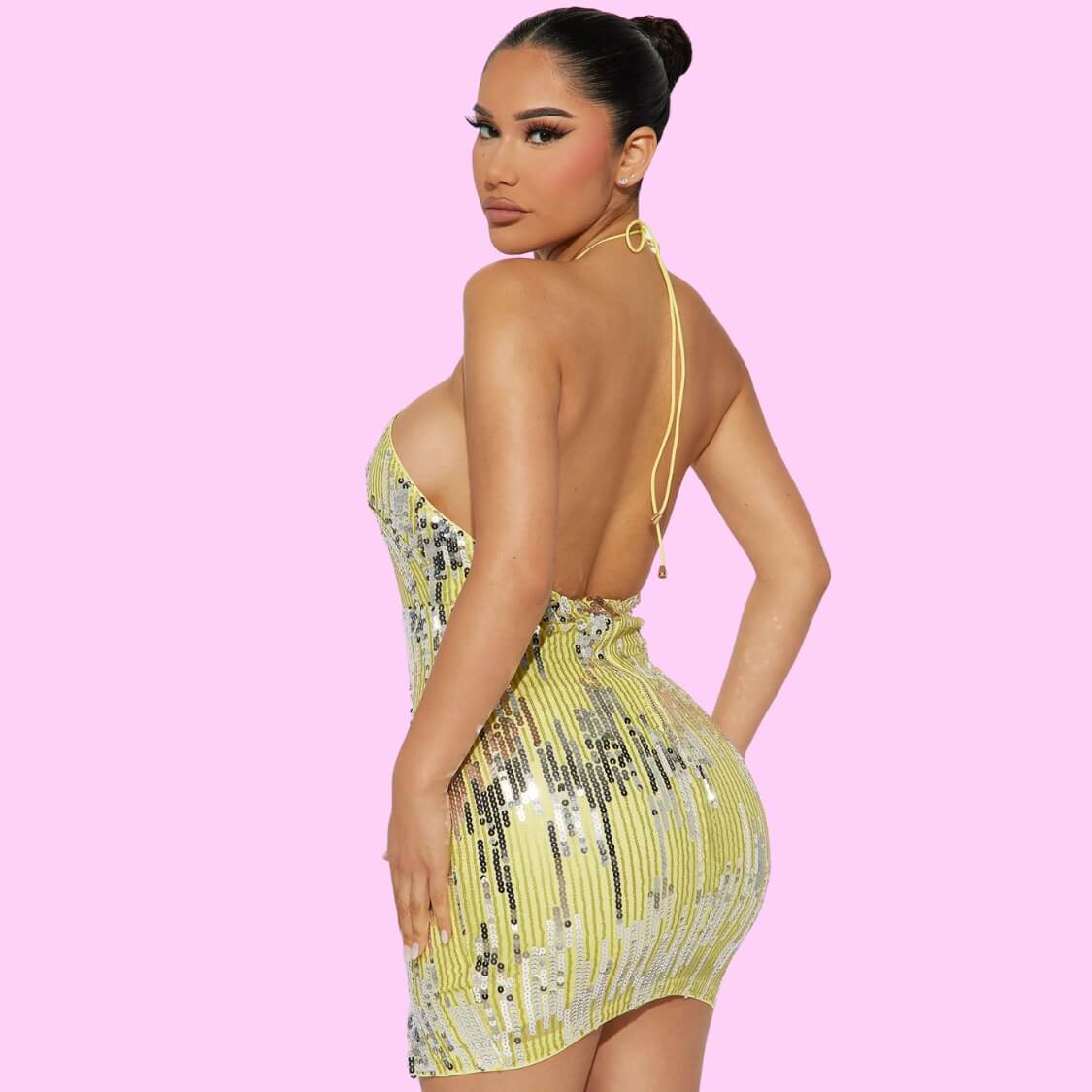 Sequin Halter Dress Yellow