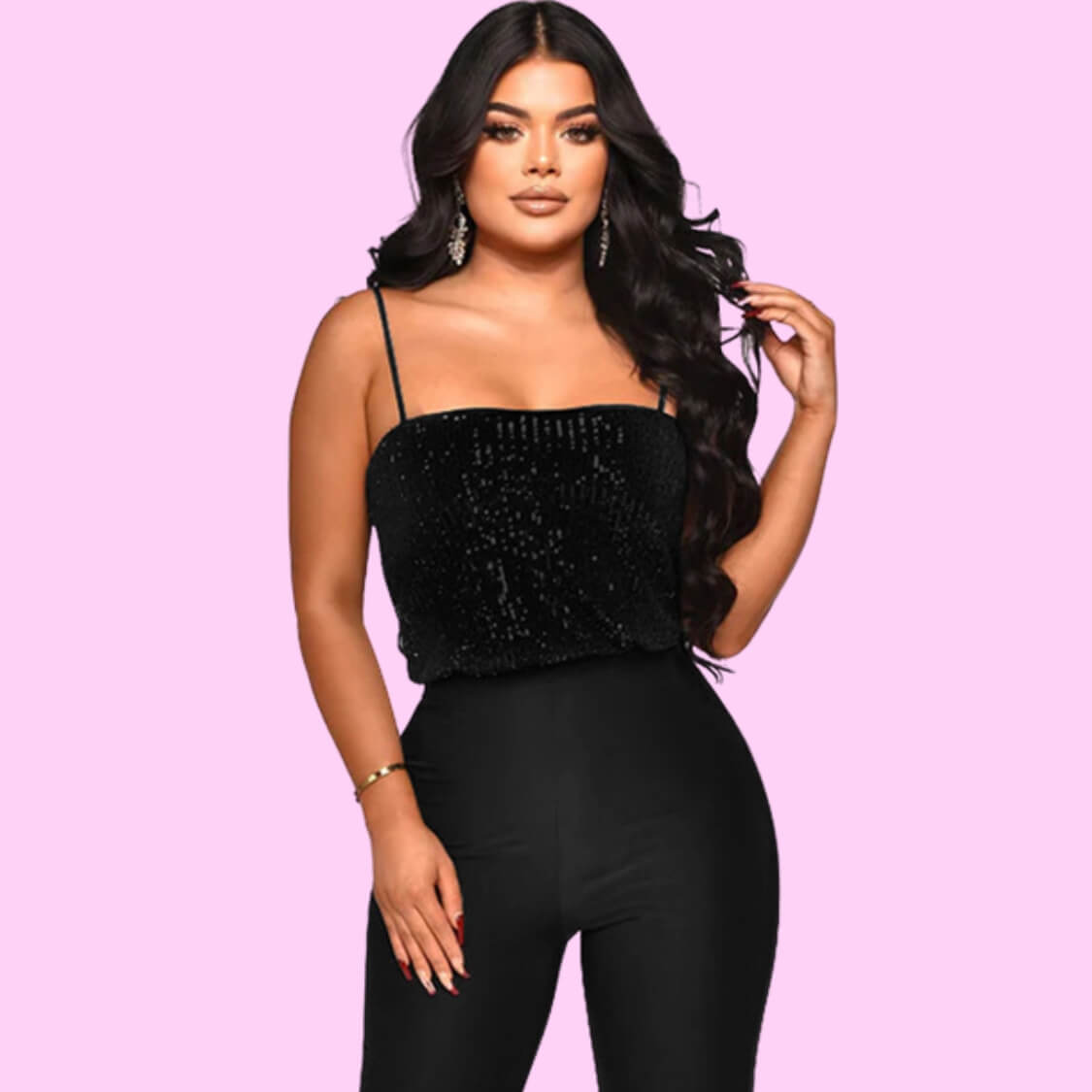 Sequin Party Jumpsuit Black