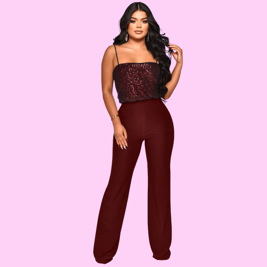 Sequin Party Jumpsuit Wine