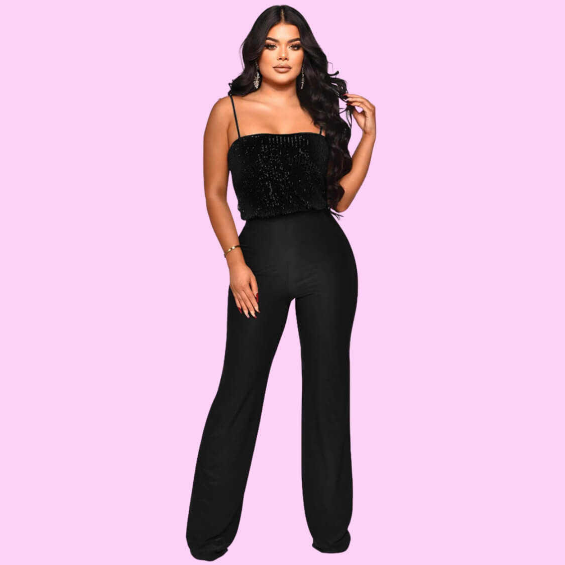 Sequin Party Jumpsuit Black