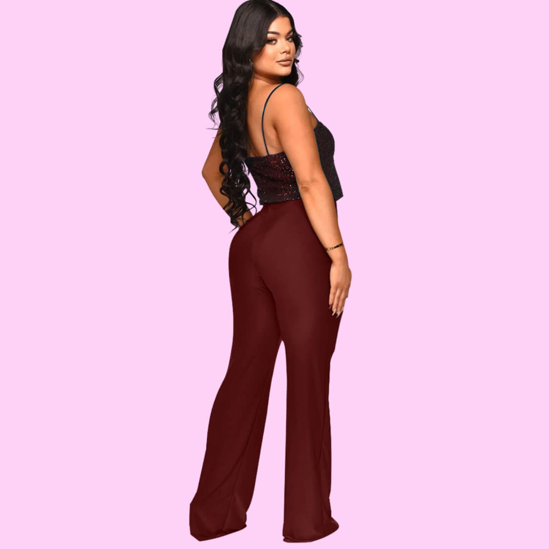 Sequin Party Jumpsuit Wine