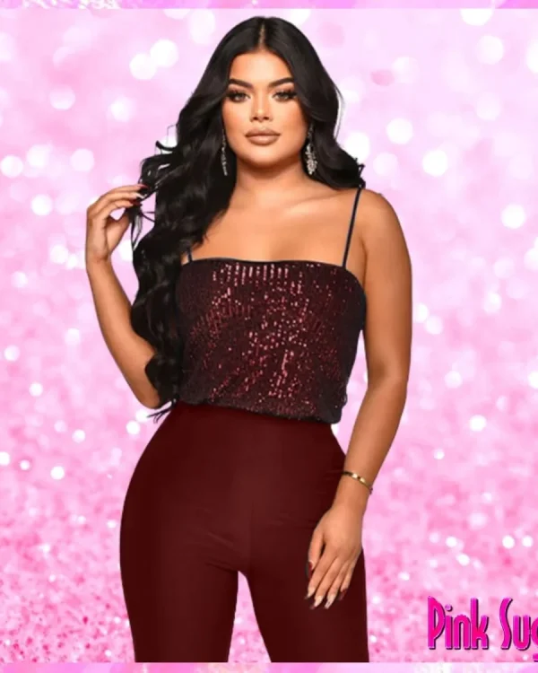 Sequin Party Jumpsuit Wine