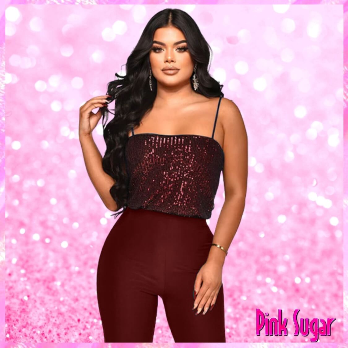 Sequin Party Jumpsuit Wine
