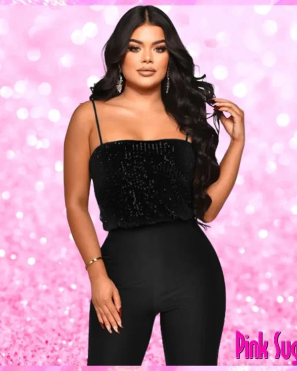 Sequin Party Jumpsuit Black
