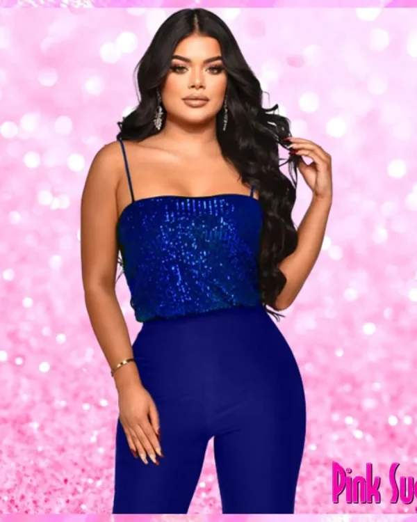 Sequin Party Jumpsuit Cobalt Blue