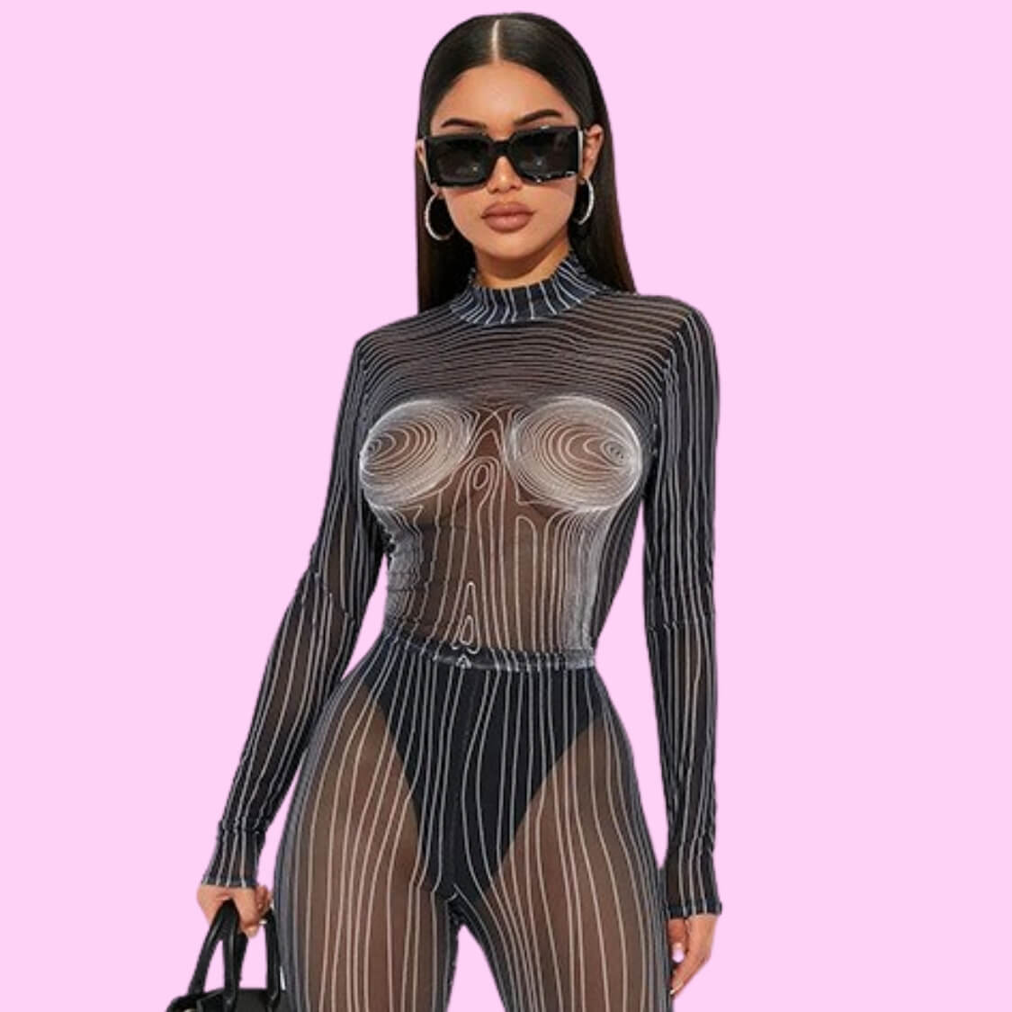 Sheer Body Print Bodysuit Pant Set