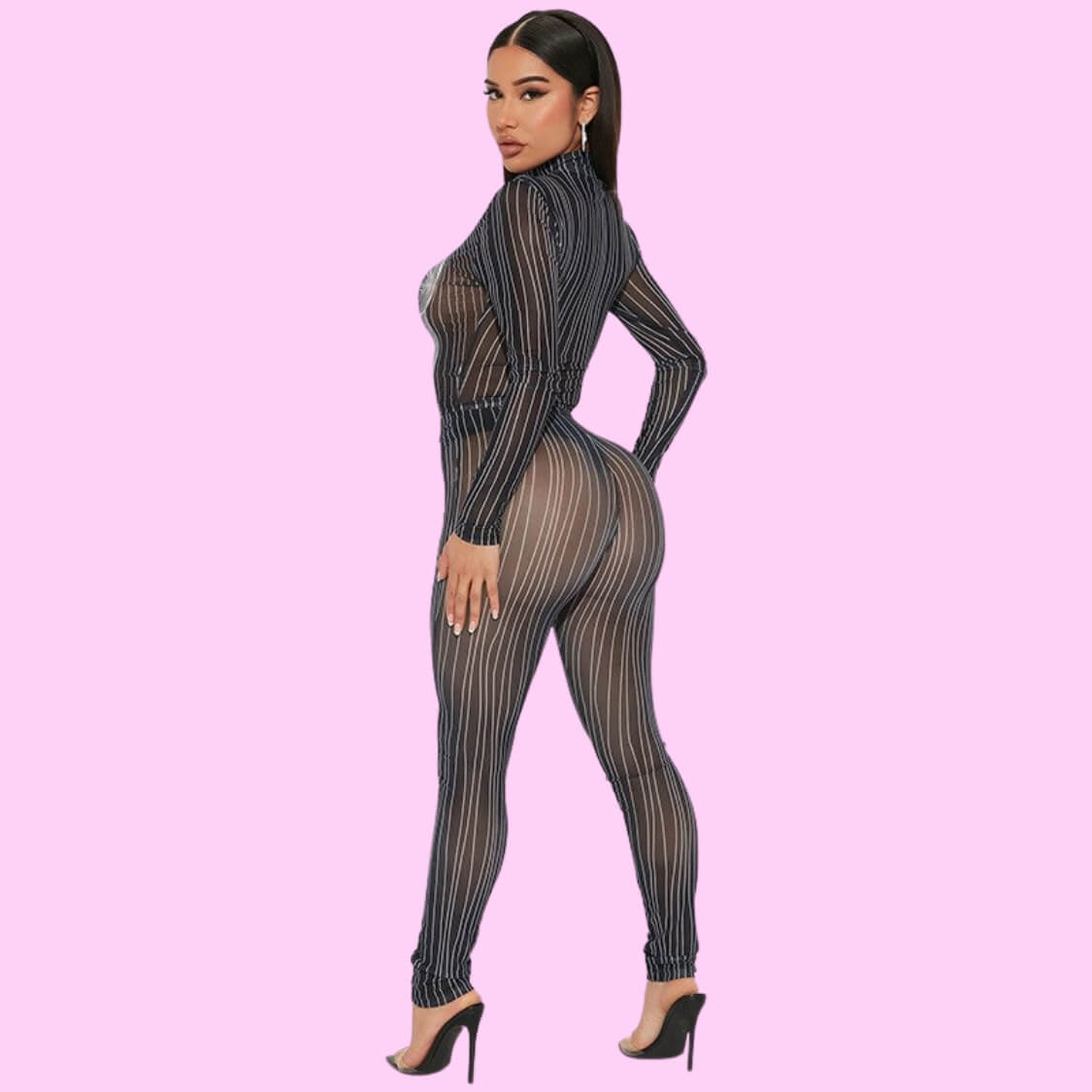 Sheer Body Print Bodysuit Pant Set