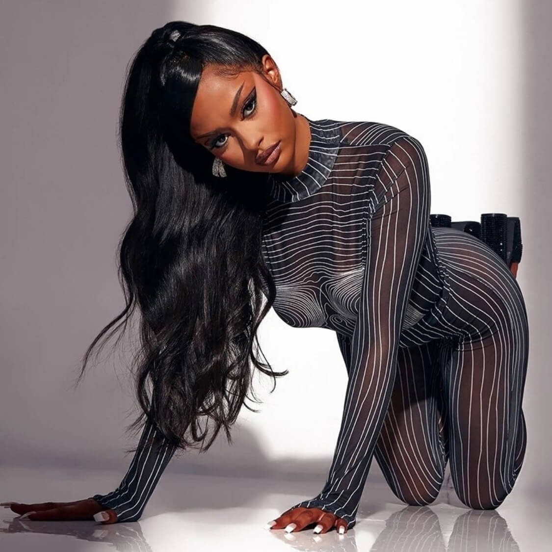 Sheer Body Print Bodysuit Pant Set