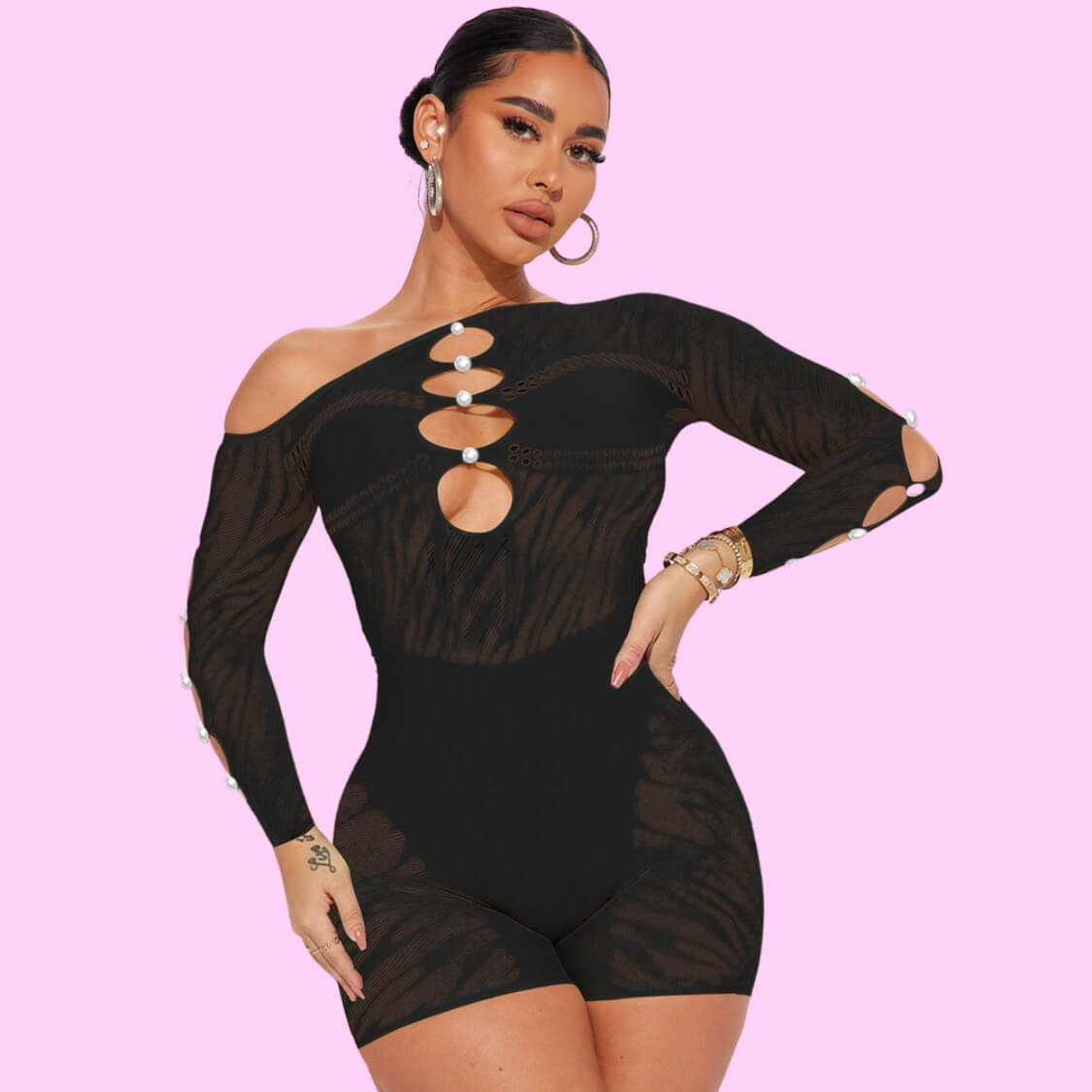 Sheer Mesh Cut Out Romper
