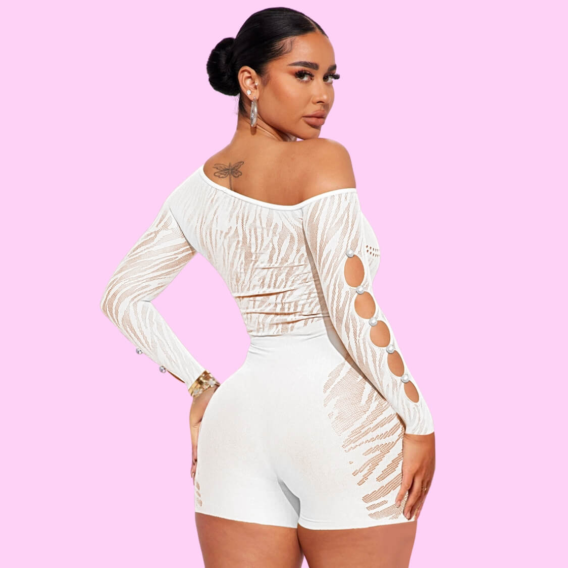 Sheer Mesh Cut Out Romper White