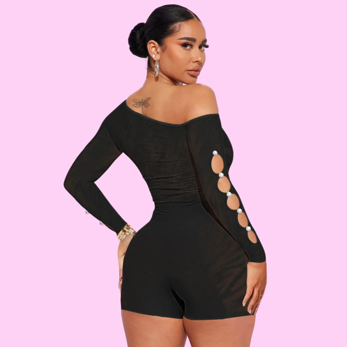 Sheer Mesh Cut Out Romper