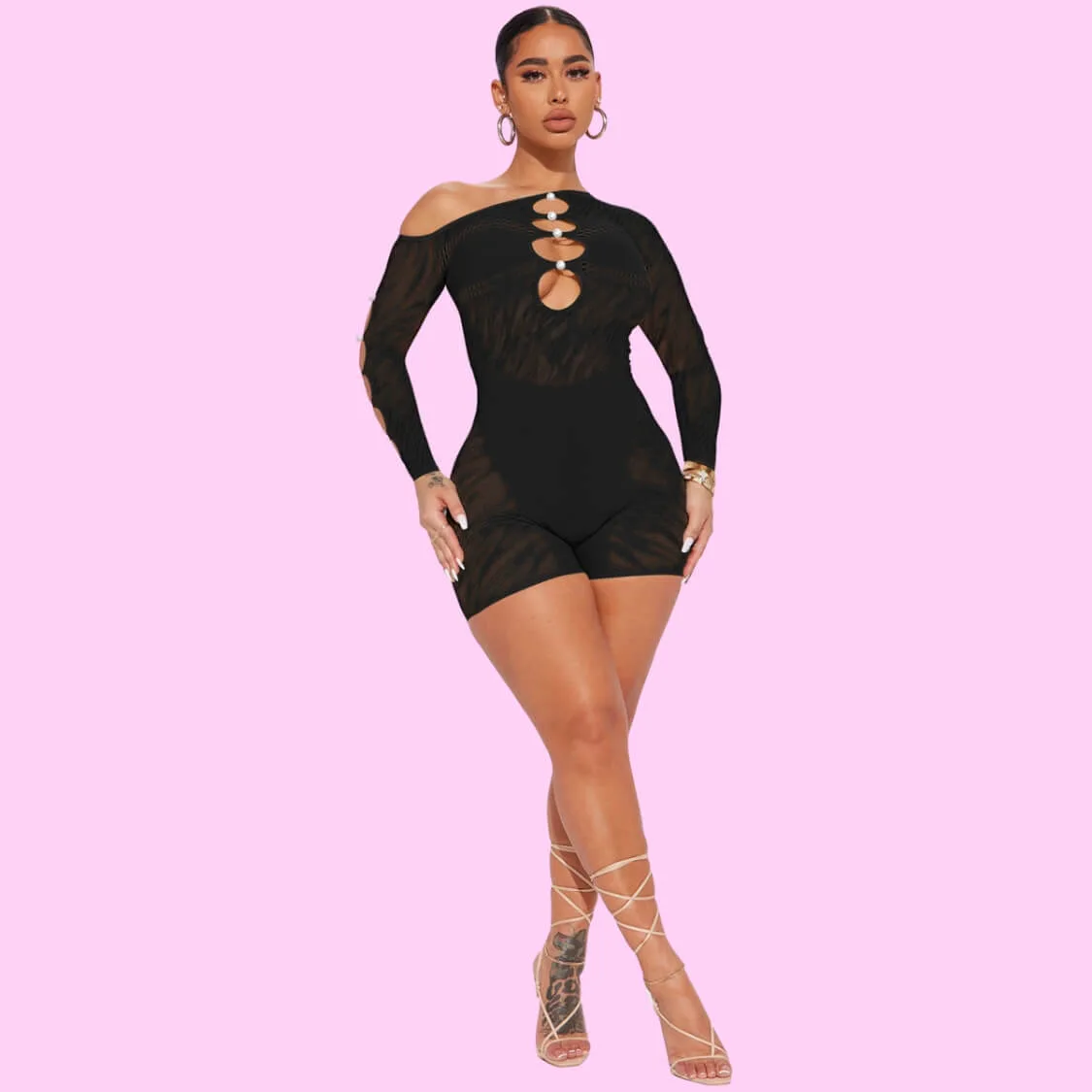Sheer Mesh Cut Out Romper