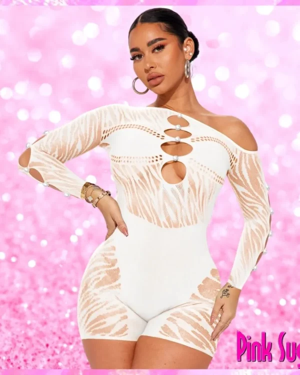 Sheer Mesh Cut Out Romper White