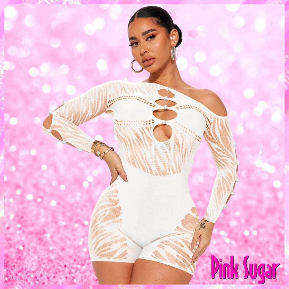 Sheer Mesh Cut Out Romper White