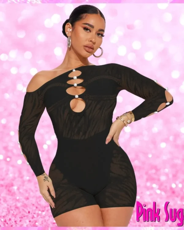 Sheer Mesh Cut Out Romper